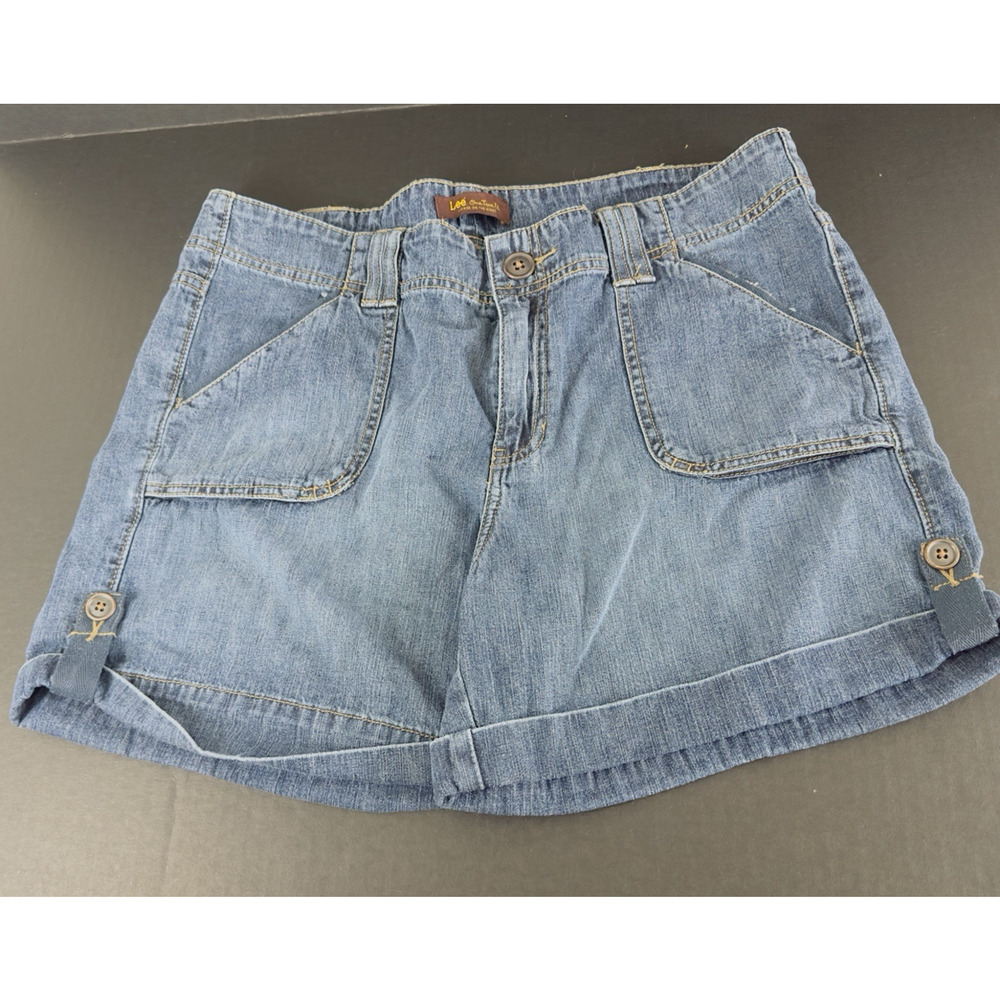 Lee One True Fit Denim Jean Shorts Womens 16M Blue Slash Pockets Cuffed Mom VTG